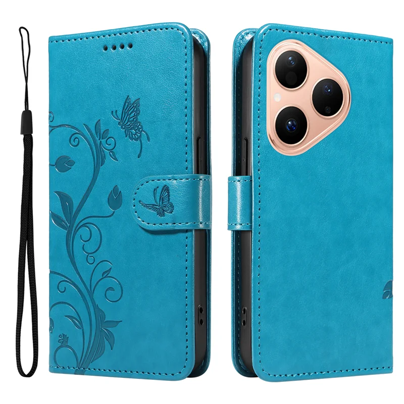 For Huawei Pura 80 PU Leather Cases Flower Pattern Wallet Stand Phone Cover with Strap - Green-Cellmalls