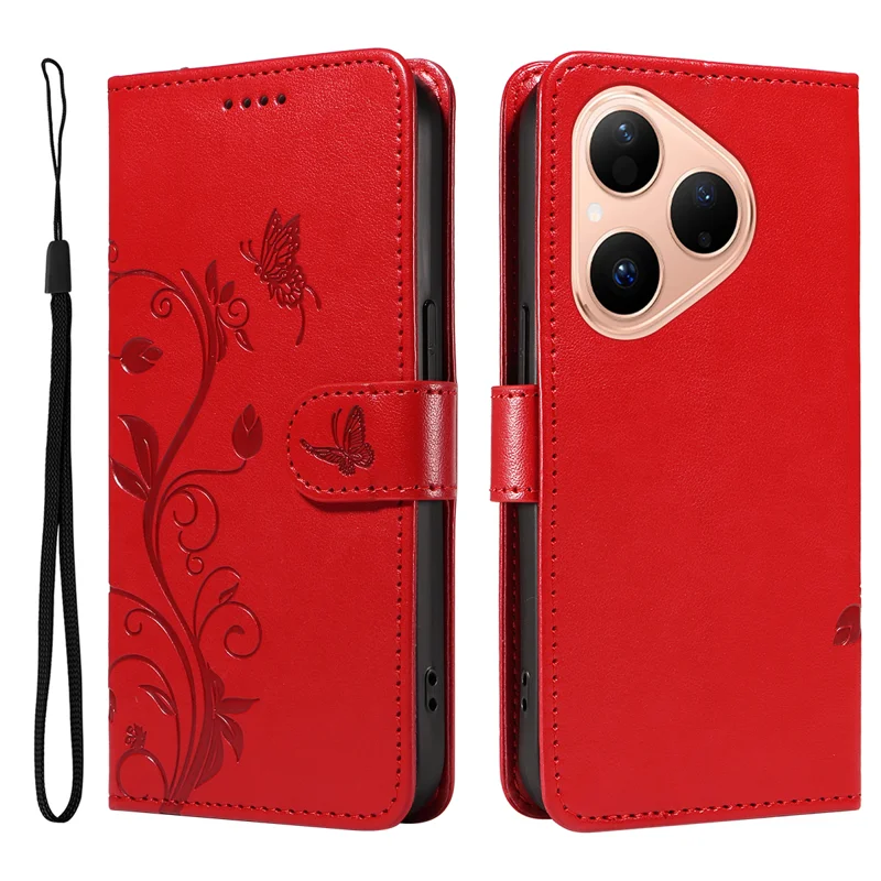 For Huawei Pura 80 PU Leather Cases Flower Pattern Wallet Stand Phone Cover with Strap - Green-Cellmalls