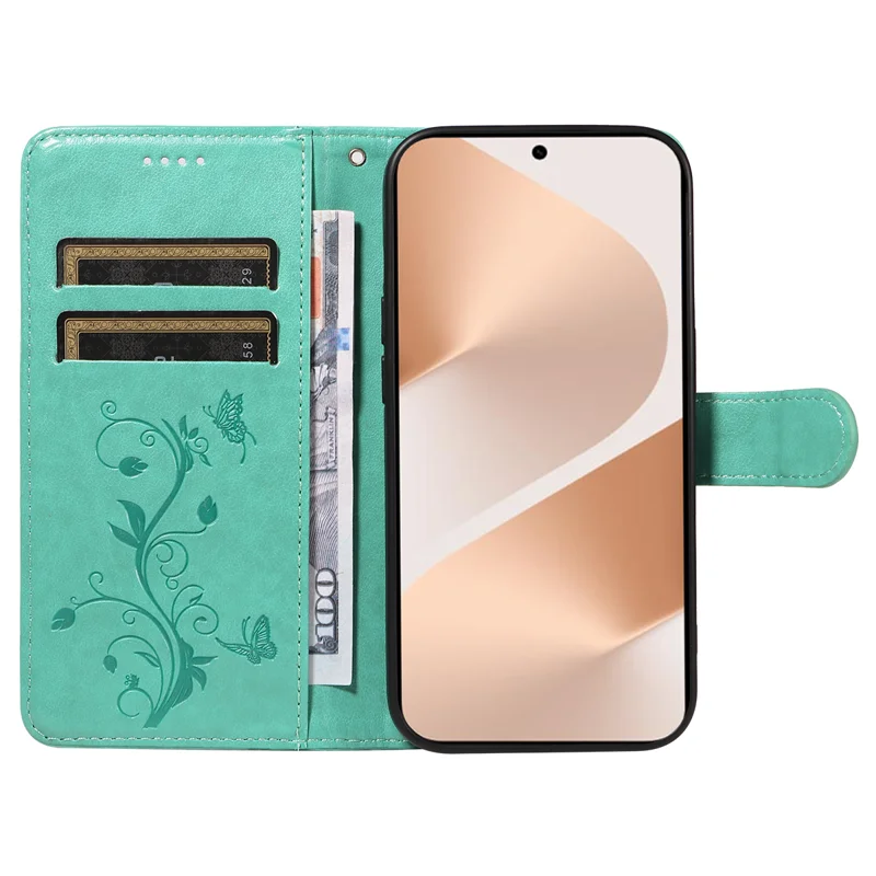 For Huawei Pura 80 PU Leather Cases Flower Pattern Wallet Stand Phone Cover with Strap - Green-Cellmalls