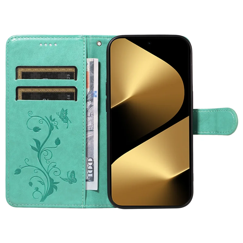 For Huawei Pura 80 Ultra PU Leather Cases Flower Pattern Wallet Stand Phone Cover with Strap - Green-Cellmalls