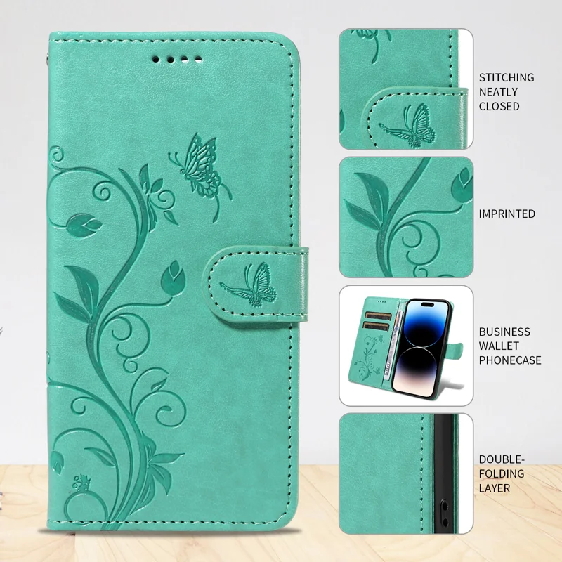 For Huawei Pura 80 PU Leather Cases Flower Pattern Wallet Stand Phone Cover with Strap - Green-Cellmalls