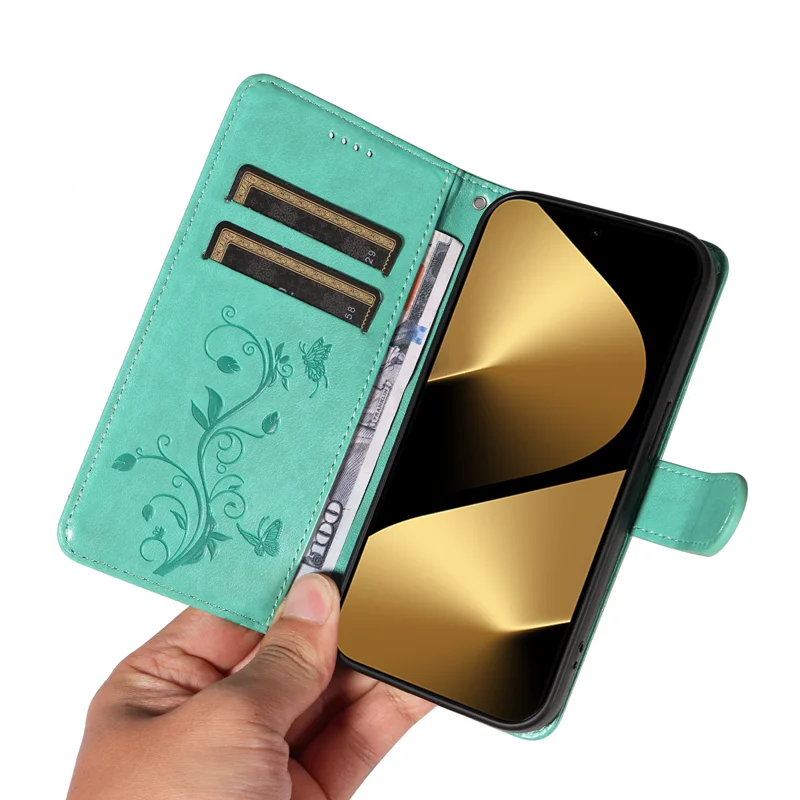 For Huawei Pura 80 Ultra PU Leather Cases Flower Pattern Wallet Stand Phone Cover with Strap - Green-Cellmalls