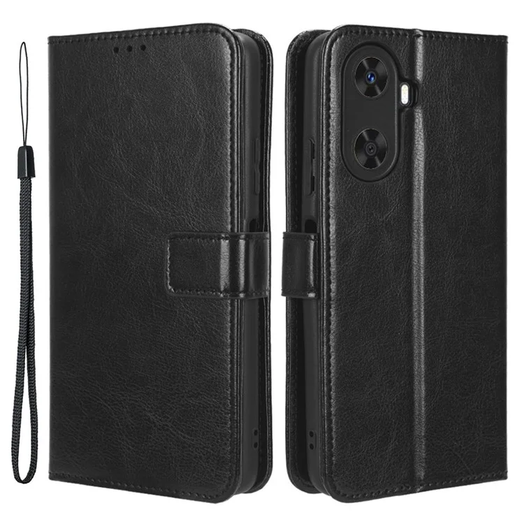 Folio Flip Cover for Huawei Enjoy 60 Shockproof Crazy Horse Texture PU Leather Wallet Phone Case - Black-Cellmalls
