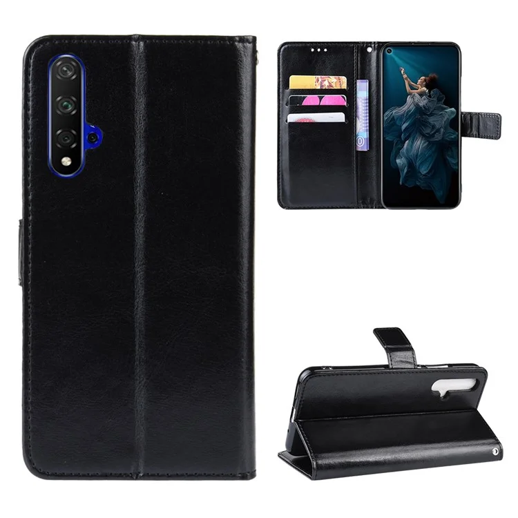 Phone Case for Huawei Honor 20S / Honor 20 / nova 5T Crazy Horse Texture Wallet Leather Case with Strap Phone Cover - Black-Cellmalls