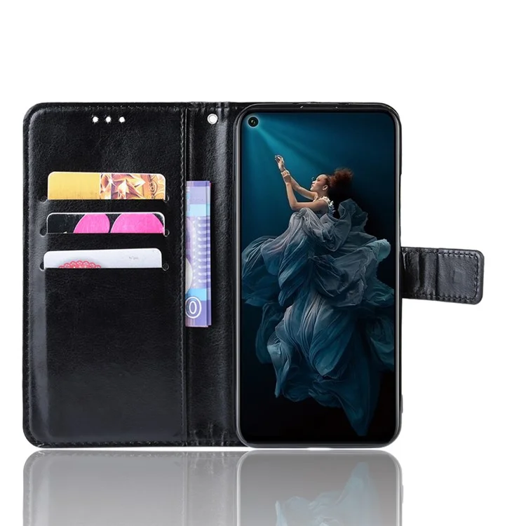 Phone Case for Huawei Honor 20S / Honor 20 / nova 5T Crazy Horse Texture Wallet Leather Case with Strap Phone Cover - Black-Cellmalls