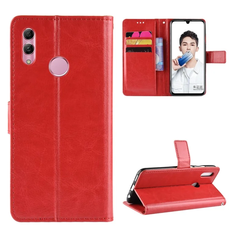 Crazy Horse Wallet Leather Phone Casing with Strap for Huawei P Smart (2019) / Honor 10 Lite - Black-Cellmalls