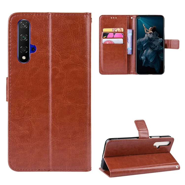 Phone Case for Huawei Honor 20S / Honor 20 / nova 5T Crazy Horse Texture Wallet Leather Case with Strap Phone Cover - Black-Cellmalls