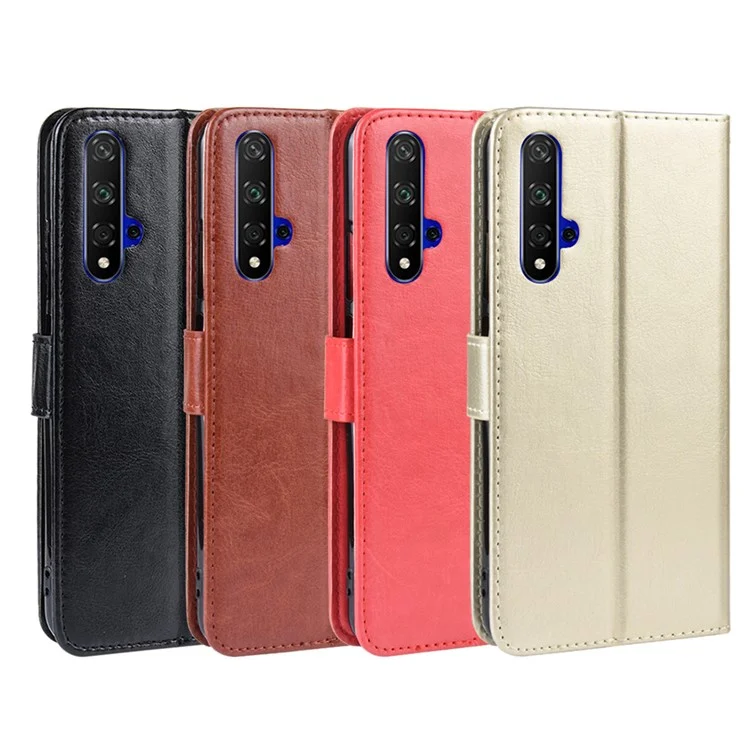 Phone Case for Huawei Honor 20S / Honor 20 / nova 5T Crazy Horse Texture Wallet Leather Case with Strap Phone Cover - Black-Cellmalls