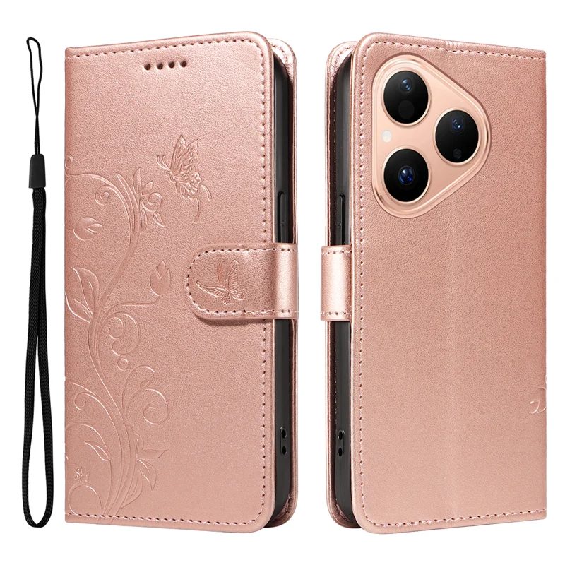 For Huawei Pura 80 PU Leather Cases Flower Pattern Wallet Stand Phone Cover with Strap - Green-Cellmalls