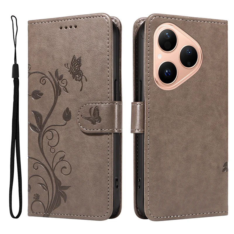 For Huawei Pura 80 PU Leather Cases Flower Pattern Wallet Stand Phone Cover with Strap - Green-Cellmalls