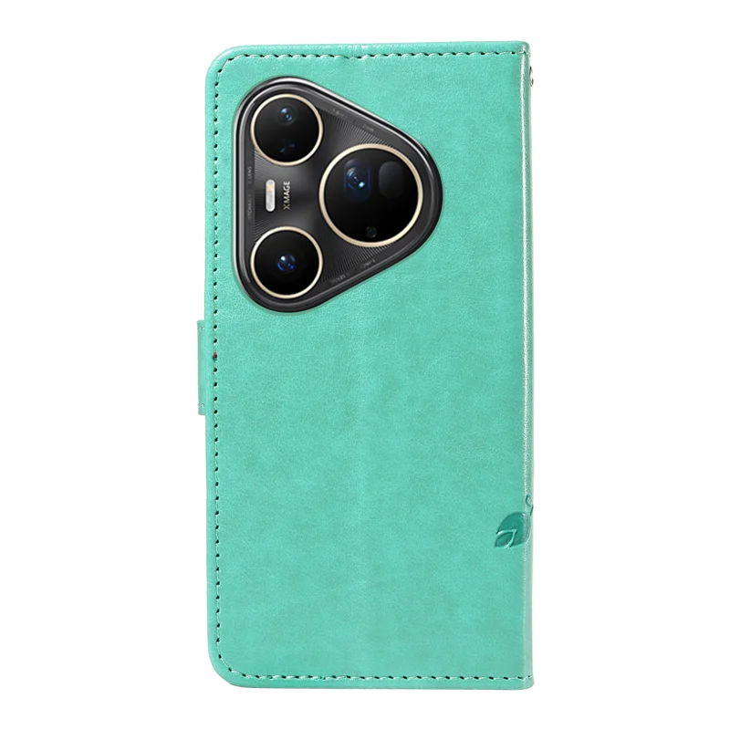 For Huawei Pura 80 Ultra PU Leather Cases Flower Pattern Wallet Stand Phone Cover with Strap - Green-Cellmalls