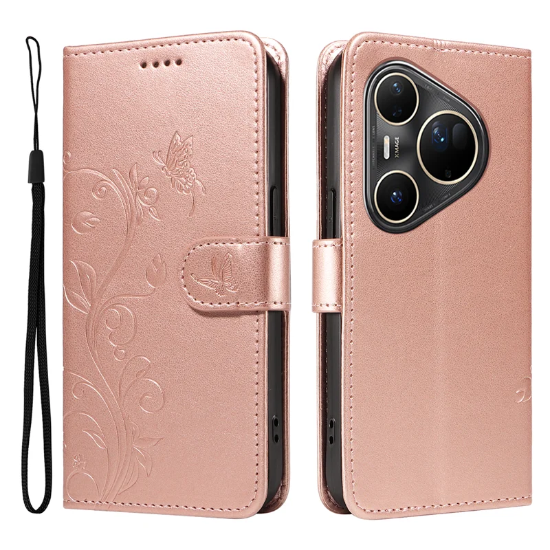 For Huawei Pura 80 Ultra PU Leather Cases Flower Pattern Wallet Stand Phone Cover with Strap - Green-Cellmalls