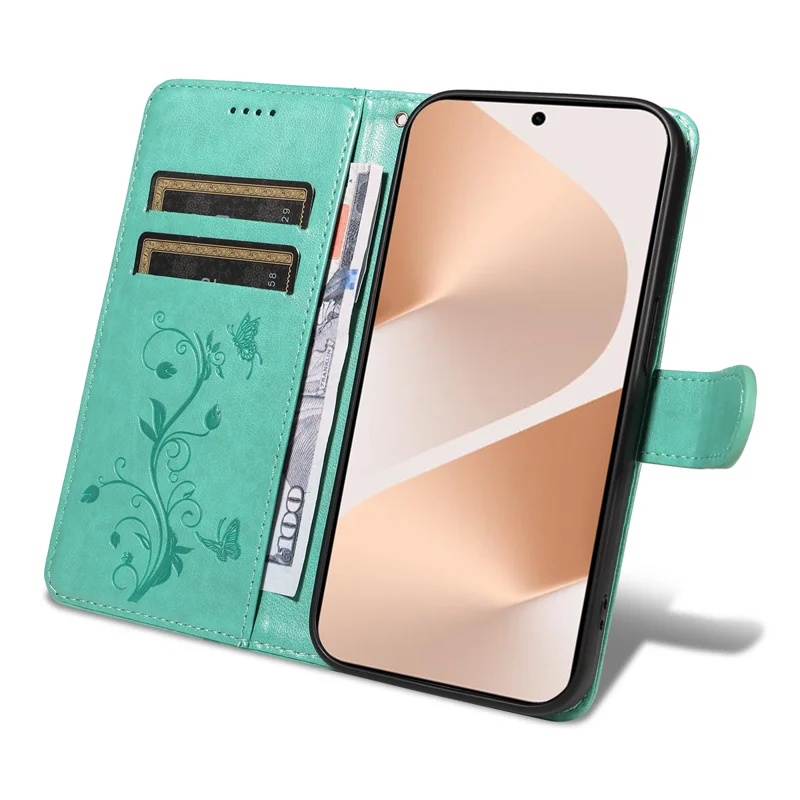 For Huawei Pura 80 PU Leather Cases Flower Pattern Wallet Stand Phone Cover with Strap - Green-Cellmalls