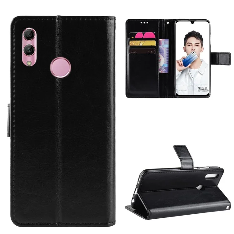 Crazy Horse Wallet Leather Phone Casing with Strap for Huawei P Smart (2019) / Honor 10 Lite - Black-Cellmalls