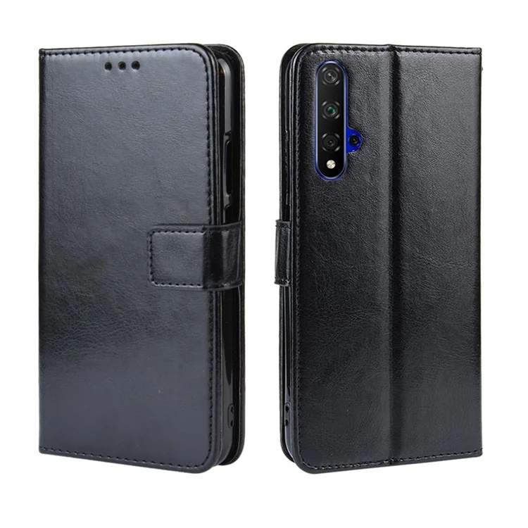 Phone Case for Huawei Honor 20S / Honor 20 / nova 5T Crazy Horse Texture Wallet Leather Case with Strap Phone Cover - Black-Cellmalls