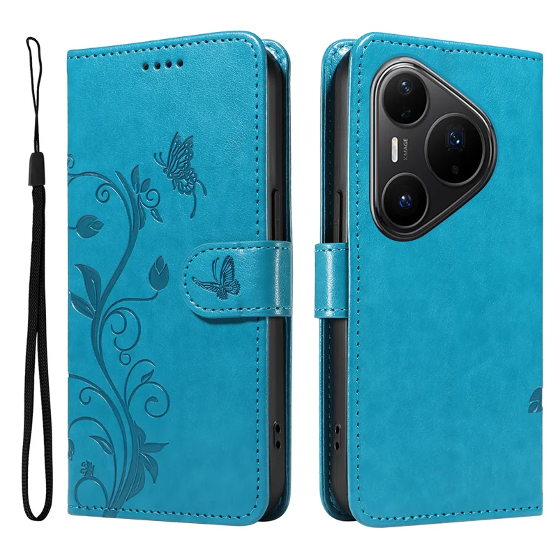 For Huawei Pura 80 Pro+ / Huawei Pura 80 Pro PU Leather Cases Flower Pattern Wallet Stand Phone Cover with Strap - Green-Cellmalls