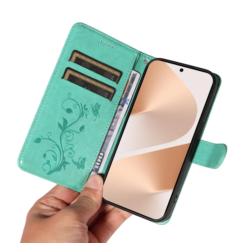 For Huawei Pura 80 PU Leather Cases Flower Pattern Wallet Stand Phone Cover with Strap - Green-Cellmalls