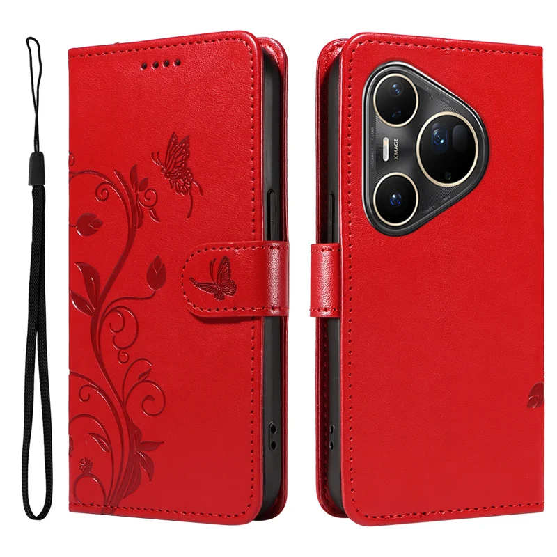 For Huawei Pura 80 Ultra PU Leather Cases Flower Pattern Wallet Stand Phone Cover with Strap - Green-Cellmalls