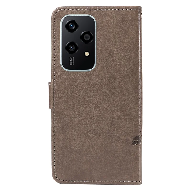 For Honor 200 Lite PU Leather Cases Flower Pattern Wallet Stand Phone Cover with Strap - Grey-Cellmalls