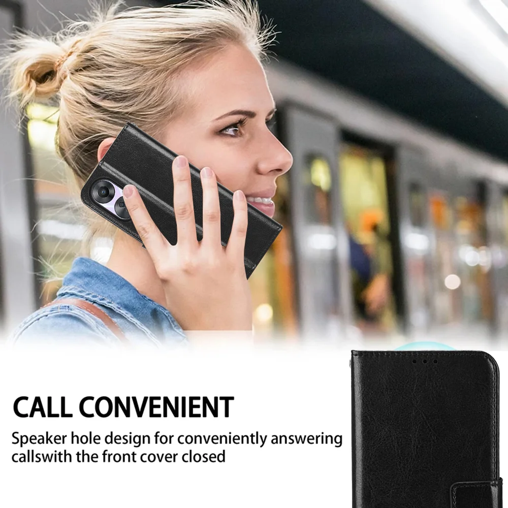 For Huawei Enjoy 80 PU Leather Case with Strap Crazy Horse Texture Phone Wallet Cover - Black-Cellmalls