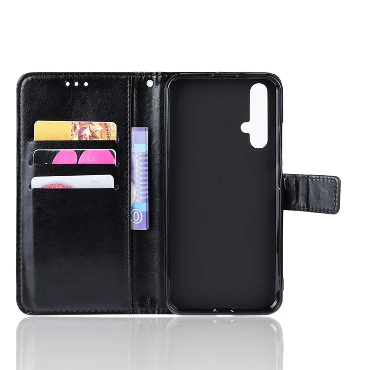 Phone Case for Huawei Honor 20S / Honor 20 / nova 5T Crazy Horse Texture Wallet Leather Case with Strap Phone Cover - Black-Cellmalls
