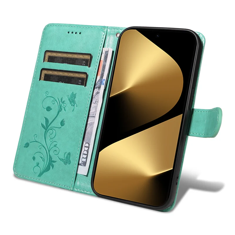 For Huawei Pura 80 Ultra PU Leather Cases Flower Pattern Wallet Stand Phone Cover with Strap - Green-Cellmalls