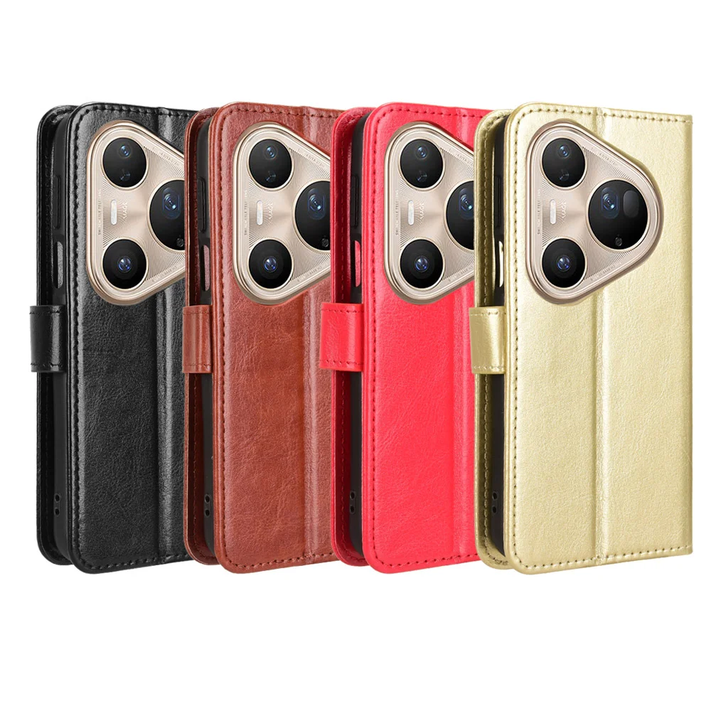 For Huawei Pura 80 Pro+ / Huawei Pura 80 Pro PU Leather Case with Strap Crazy Horse Texture Phone Wallet Cover - Black-Cellmalls