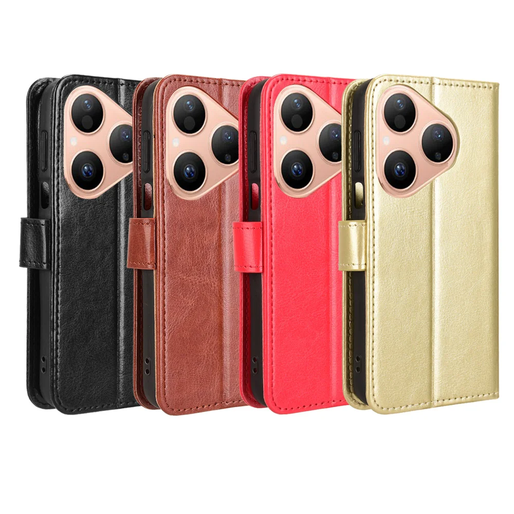 For Huawei Pura 80 PU Leather Case with Strap Crazy Horse Texture Phone Wallet Cover - Black-Cellmalls