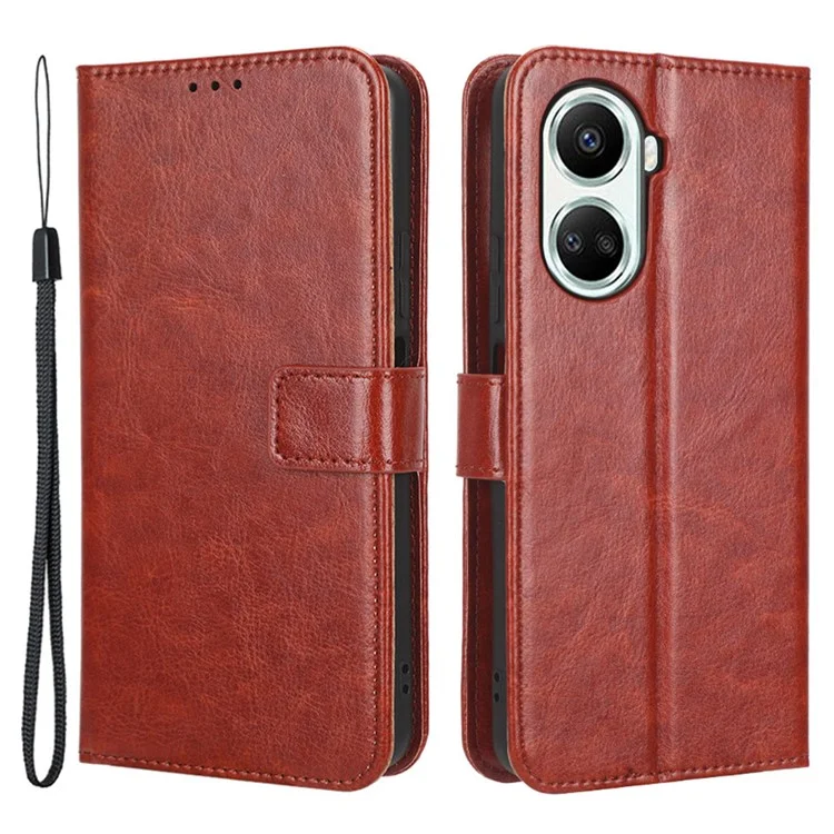 For Huawei nova 10 SE 4G Crazy Horse Texture PU Leather Full Protection Phone Case Magnetic Clasp Wallet Stand Phone Cover with Strap - Black-Cellmalls