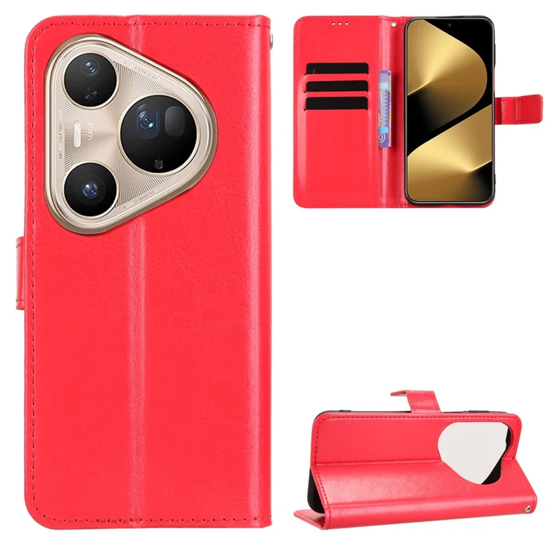 For Huawei Pura 80 Pro+ / Huawei Pura 80 Pro PU Leather Case with Strap Crazy Horse Texture Phone Wallet Cover - Black-Cellmalls