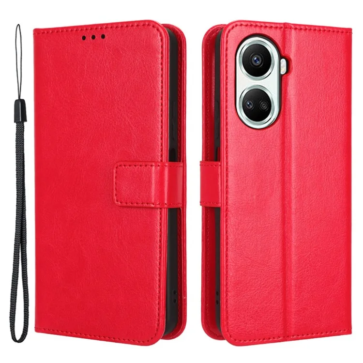 For Huawei nova 10 SE 4G Crazy Horse Texture PU Leather Full Protection Phone Case Magnetic Clasp Wallet Stand Phone Cover with Strap - Black-Cellmalls