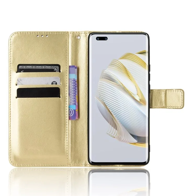 For Huawei nova 10 Pro 4G Cell Phone Wallet Case Crazy Horse Texture PU Leather Stand Cover Protective Shell - Gold-Cellmalls