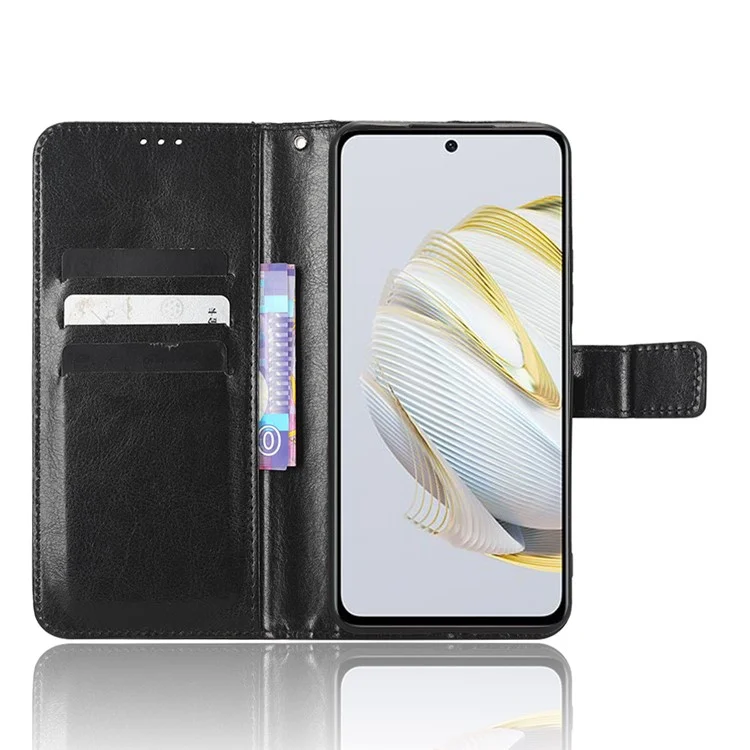 For Huawei nova 10 SE 4G Crazy Horse Texture PU Leather Full Protection Phone Case Magnetic Clasp Wallet Stand Phone Cover with Strap - Black-Cellmalls
