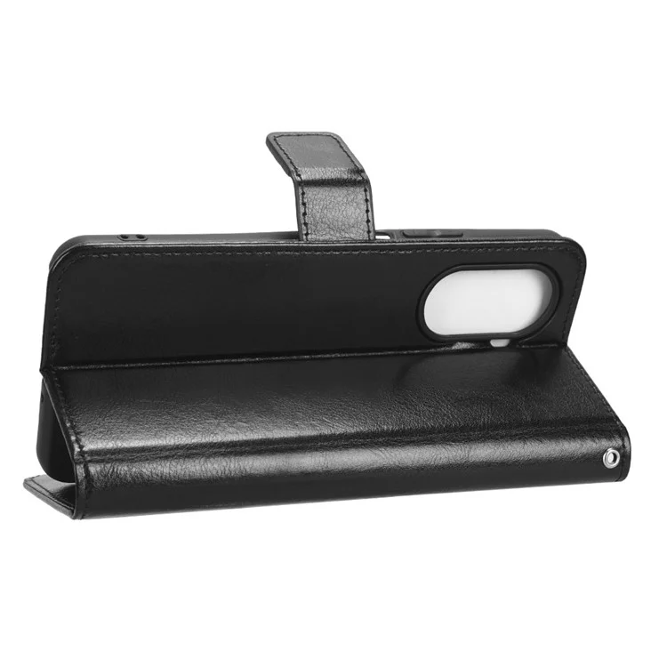 For Huawei nova 10 SE 4G Crazy Horse Texture PU Leather Full Protection Phone Case Magnetic Clasp Wallet Stand Phone Cover with Strap - Black-Cellmalls