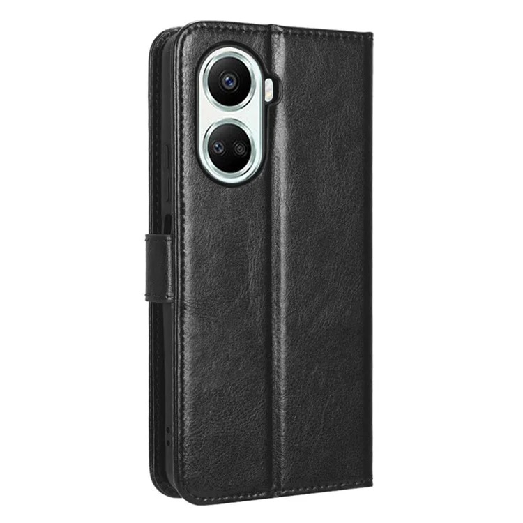 For Huawei nova 10 SE 4G Crazy Horse Texture PU Leather Full Protection Phone Case Magnetic Clasp Wallet Stand Phone Cover with Strap - Black-Cellmalls