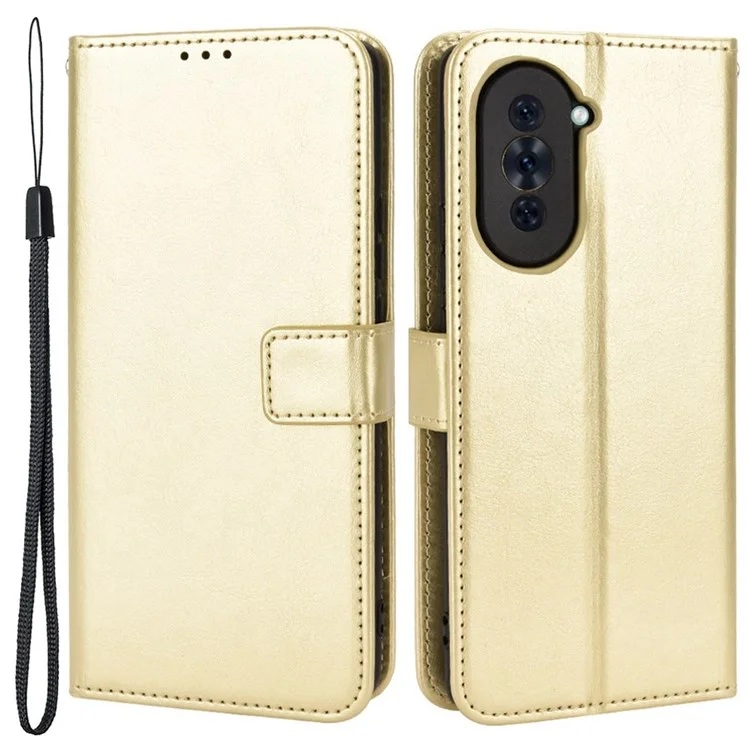 For Huawei nova 10 Pro 4G Cell Phone Wallet Case Crazy Horse Texture PU Leather Stand Cover Protective Shell - Gold-Cellmalls