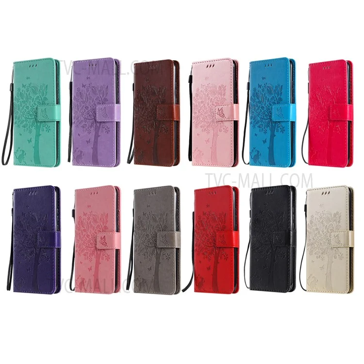 For Huawei nova 8i / Honor 50 Lite Phone Case with Stand Cat Tree Pattern Leather Wallet Mobile Cover - Pink-Cellmalls