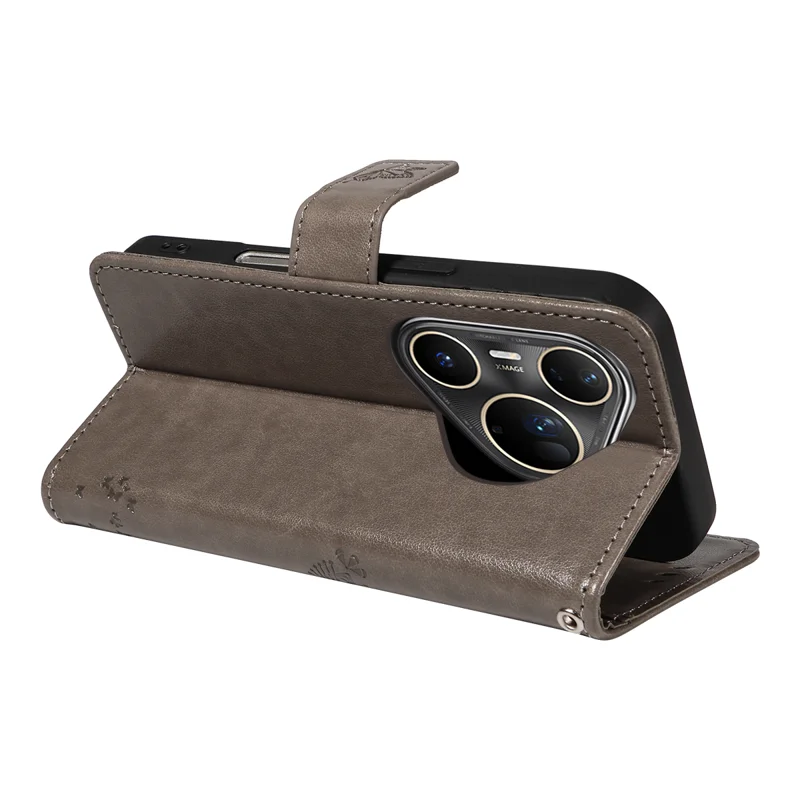 For Huawei Pura 80 Ultra Phone Case with Stand Cat Tree Pattern Leather Wallet Mobile Cover - Grey-Cellmalls