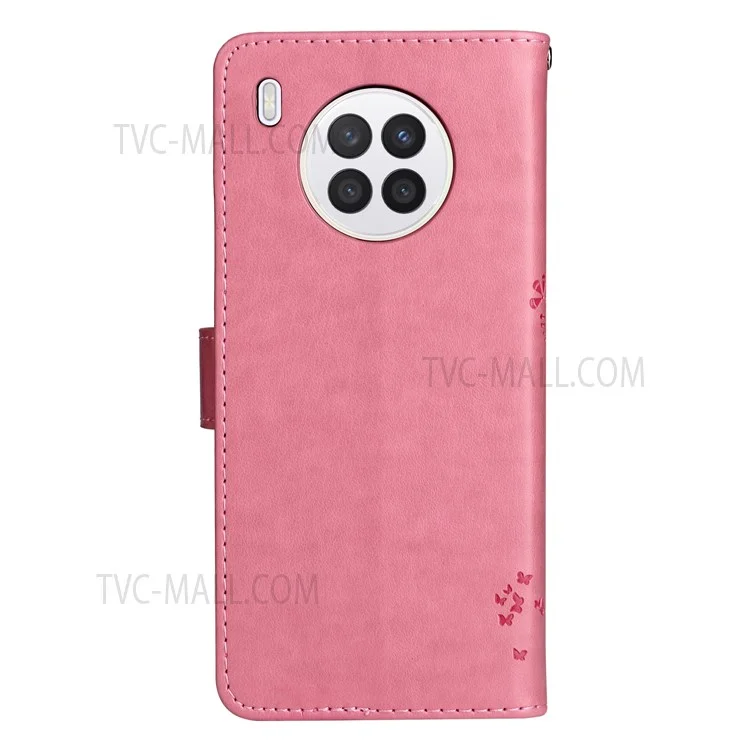 For Huawei nova 8i / Honor 50 Lite Phone Case with Stand Cat Tree Pattern Leather Wallet Mobile Cover - Pink-Cellmalls
