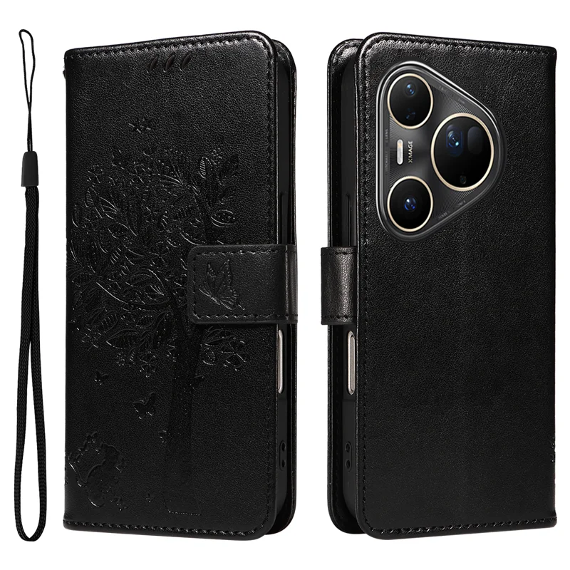 For Huawei Pura 80 Ultra Phone Case with Stand Cat Tree Pattern Leather Wallet Mobile Cover - Grey-Cellmalls