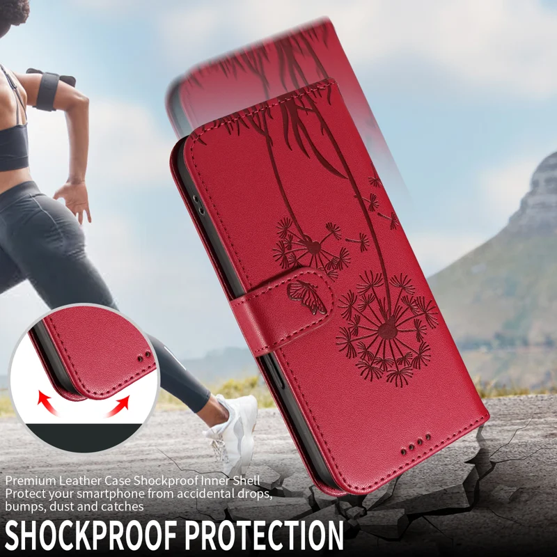 For Huawei Pura 80 Leather Wallet Case with Strap Dandelion Imprint Phone Stand Cover - Red-Cellmalls