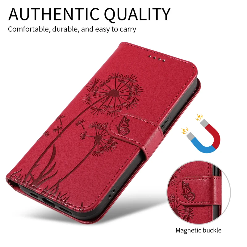 For Huawei Pura 80 Pro+ / Huawei Pura 80 Pro Leather Wallet Case with Strap Dandelion Imprint Phone Stand Cover - Red-Cellmalls