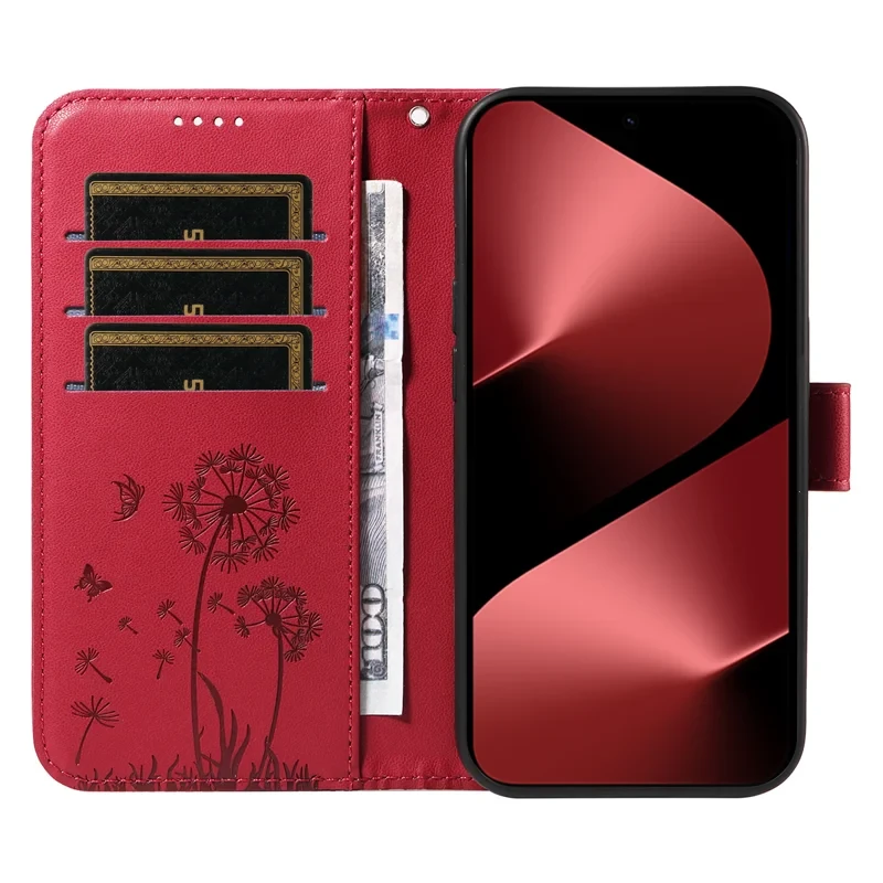 For Huawei Pura 80 Pro+ / Huawei Pura 80 Pro Leather Wallet Case with Strap Dandelion Imprint Phone Stand Cover - Red-Cellmalls