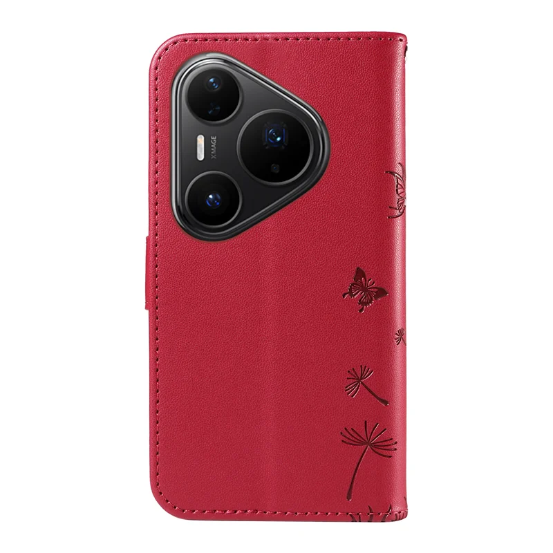 For Huawei Pura 80 Pro+ / Huawei Pura 80 Pro Leather Wallet Case with Strap Dandelion Imprint Phone Stand Cover - Red-Cellmalls