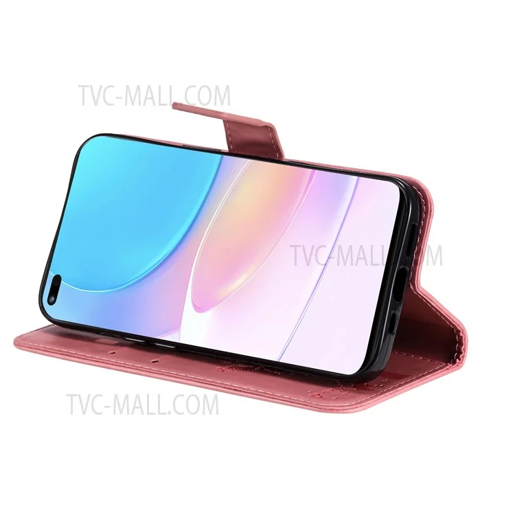 For Huawei nova 8i / Honor 50 Lite Phone Case with Stand Cat Tree Pattern Leather Wallet Mobile Cover - Pink-Cellmalls