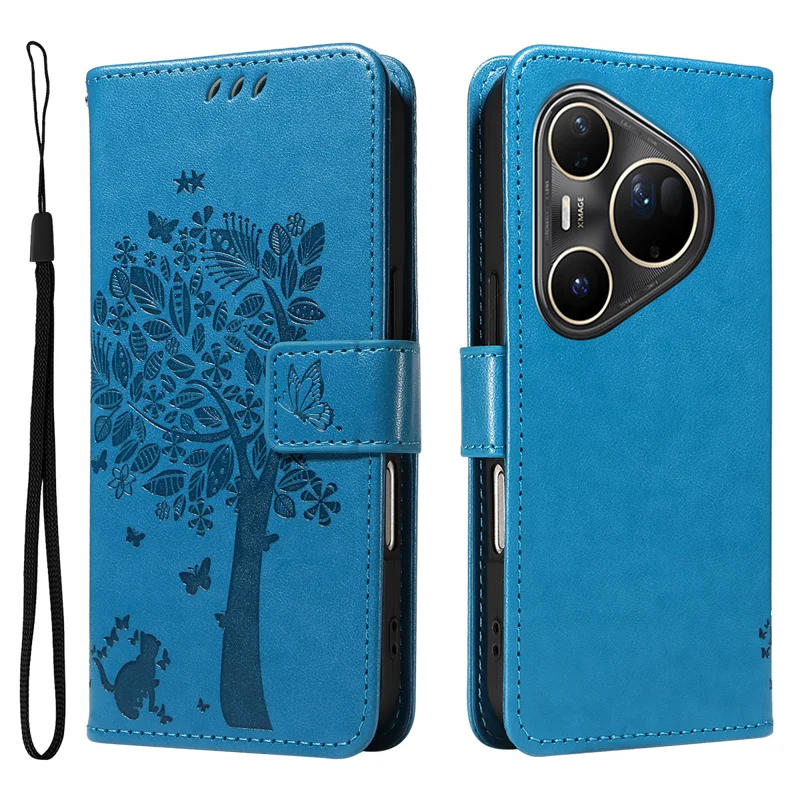 For Huawei Pura 80 Ultra Phone Case with Stand Cat Tree Pattern Leather Wallet Mobile Cover - Grey-Cellmalls