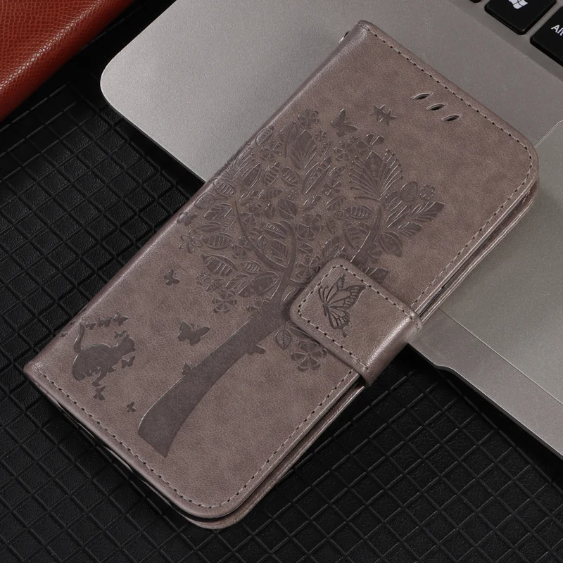 For Huawei Pura 80 Ultra Phone Case with Stand Cat Tree Pattern Leather Wallet Mobile Cover - Grey-Cellmalls