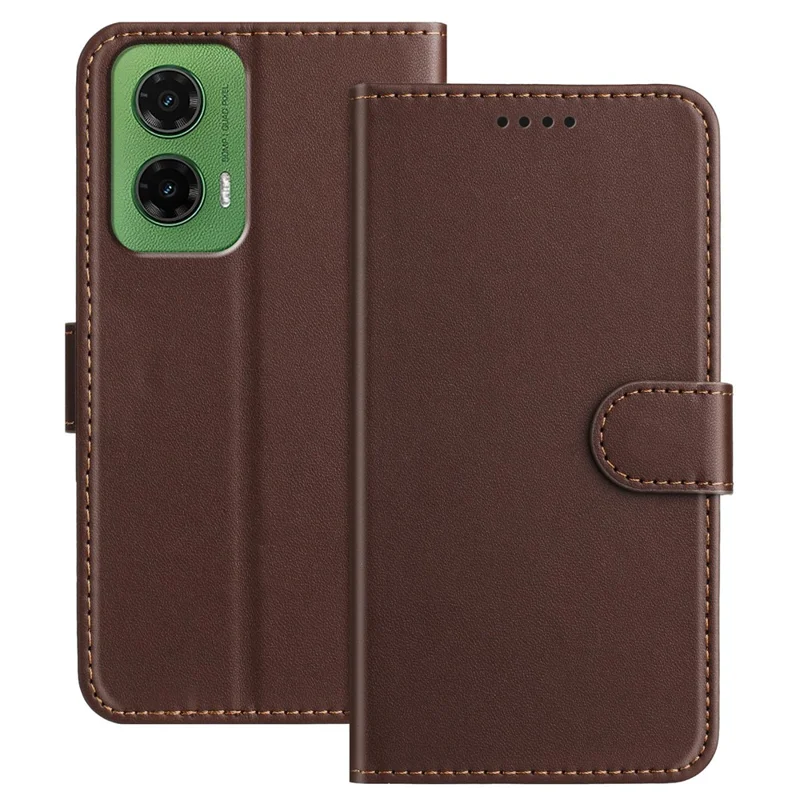 For Motorola Moto G35 5G Leather Case Wallet Stand Solid Color Anti Drop Phone Cover - Black-Cellmalls