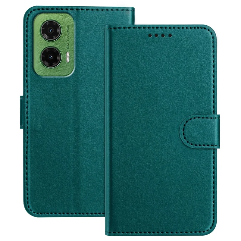 For Motorola Moto G35 5G Leather Case Wallet Stand Solid Color Anti Drop Phone Cover - Black-Cellmalls