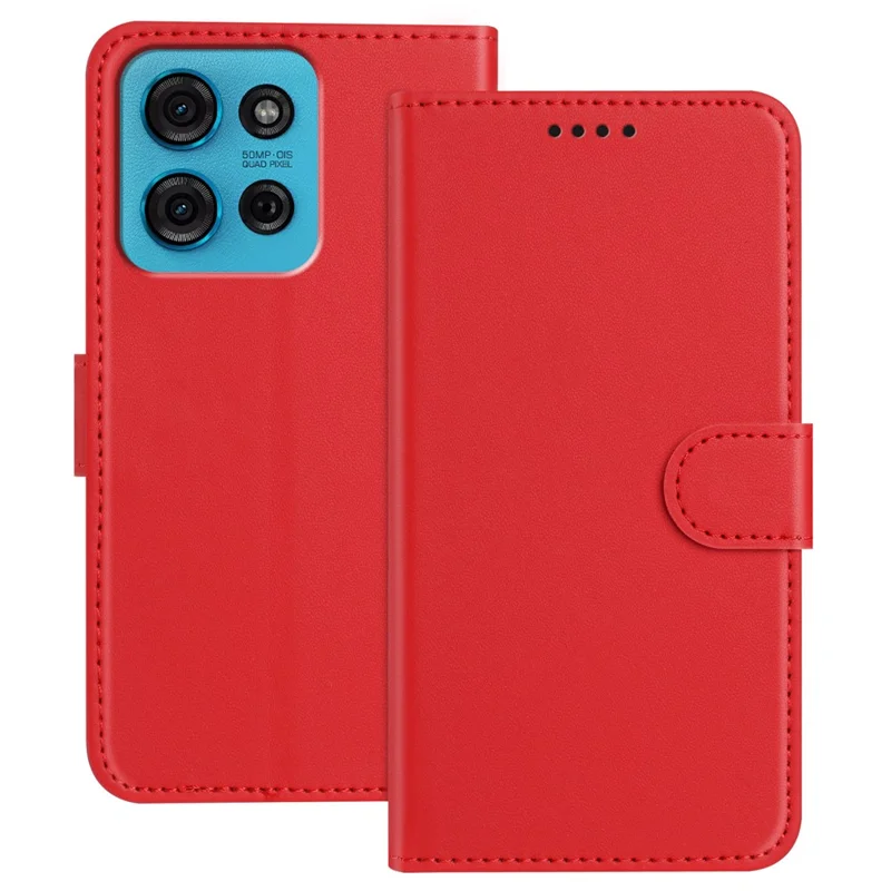 For Motorola Moto G75 5G Leather Case Wallet Stand Solid Color Anti Drop Phone Cover - Black-Cellmalls